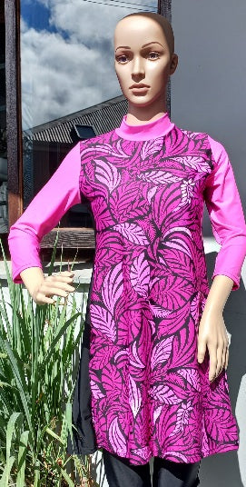 739 Modesty Tops Solid Colour with printed side panel in various prints