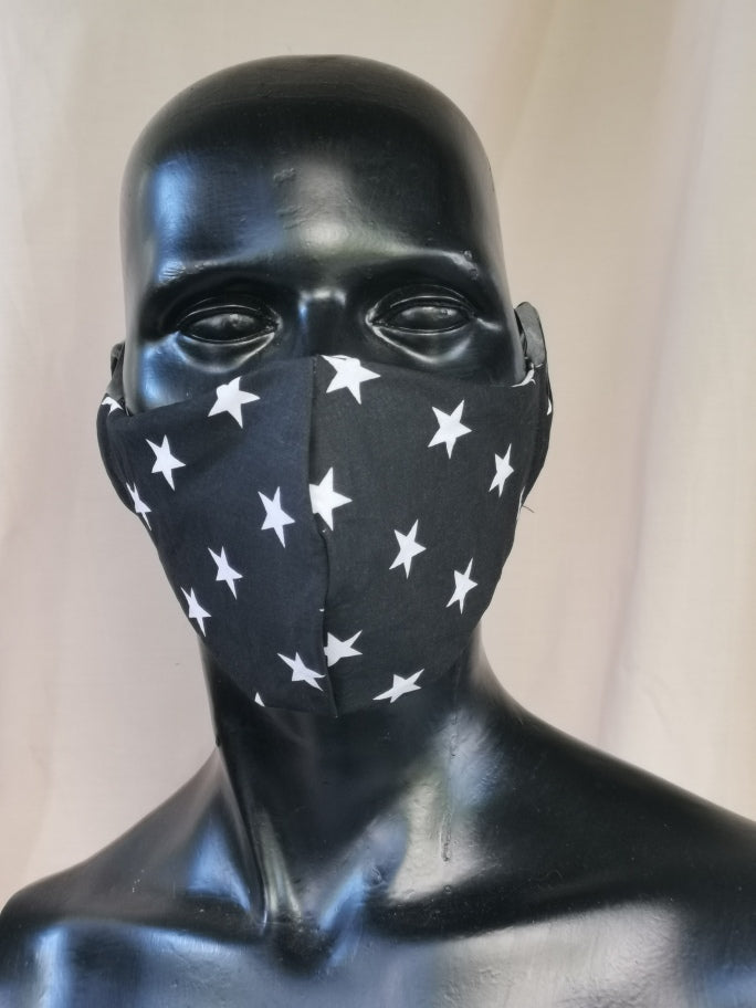405 TYPE 2 Face mask - Black STARS, Kids(S), Med Adult & Large